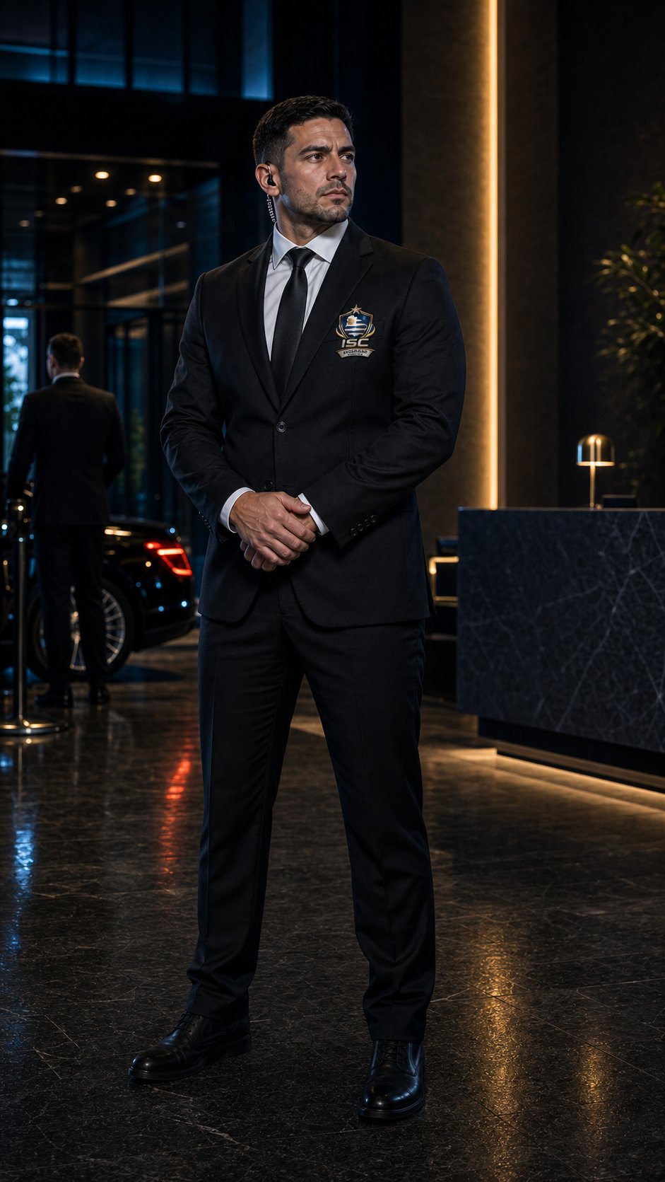 Agente de seguridad ISC en traje formal para eventos VIP